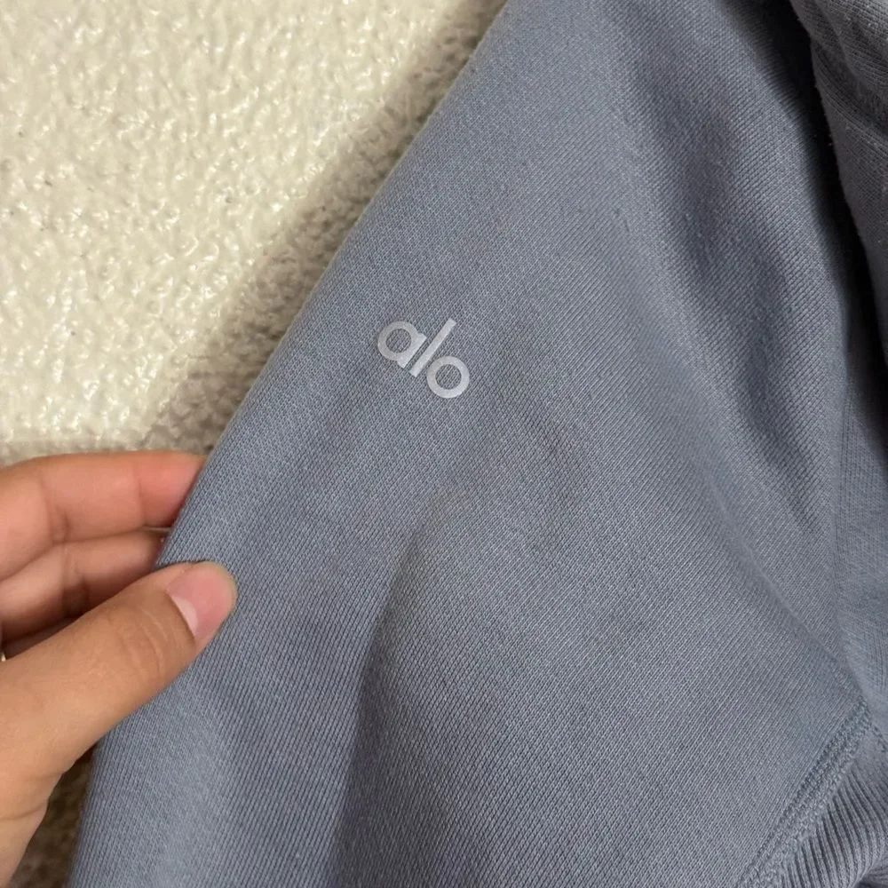 ALO YOGA Foundation Zip Hoodie bluish grey color steel blue size Small